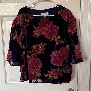 Coldwater Creek Velvet Top with Floral Design